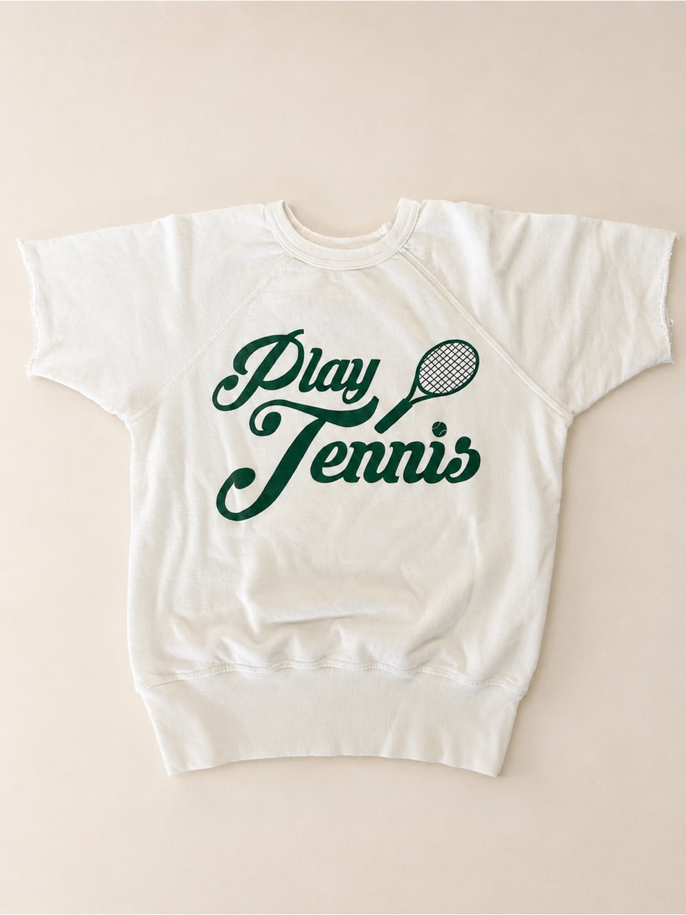 People of Leisure Play Tennis Cutoff Sweatshirt Small White Graphic Pullover